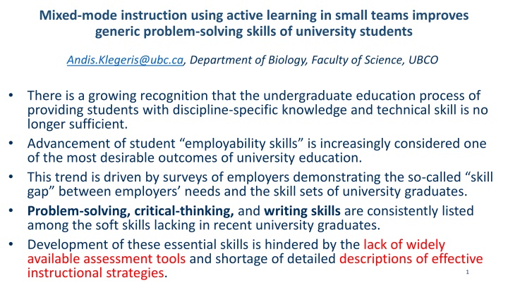mixed mode instruction using active learning