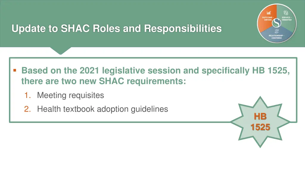 update to shac roles and responsibilities