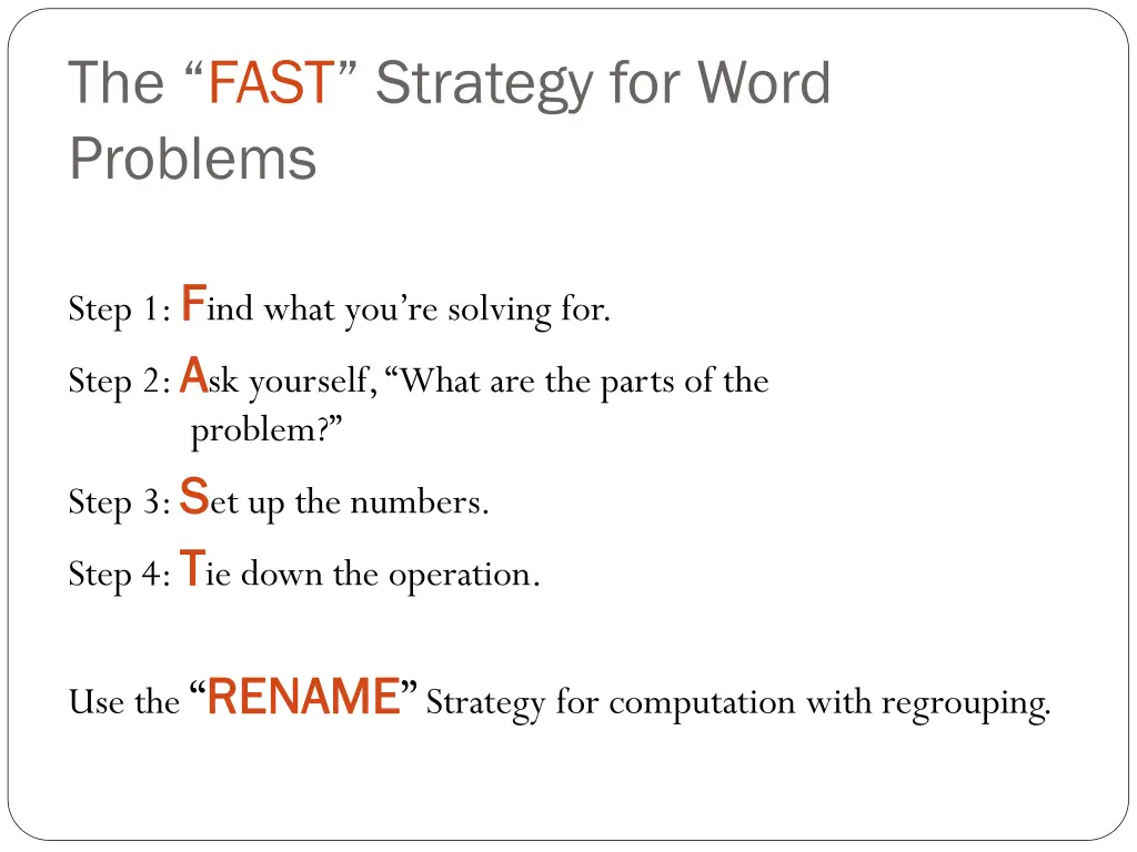 the fast strategy for word problems