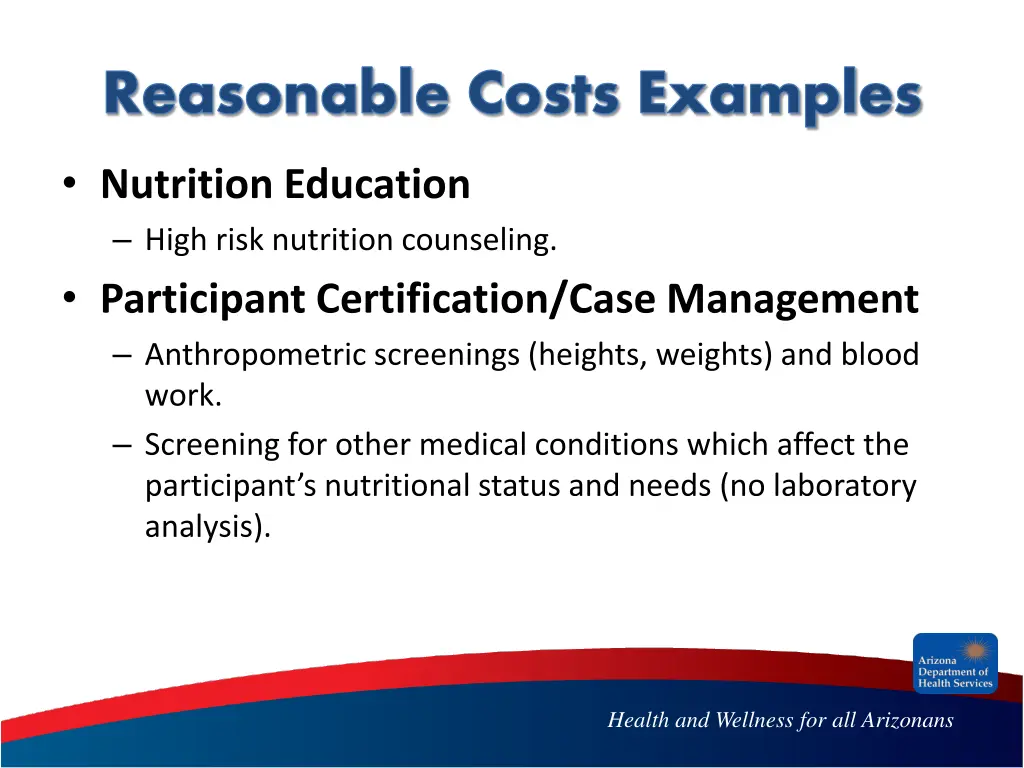 reasonable costs examples