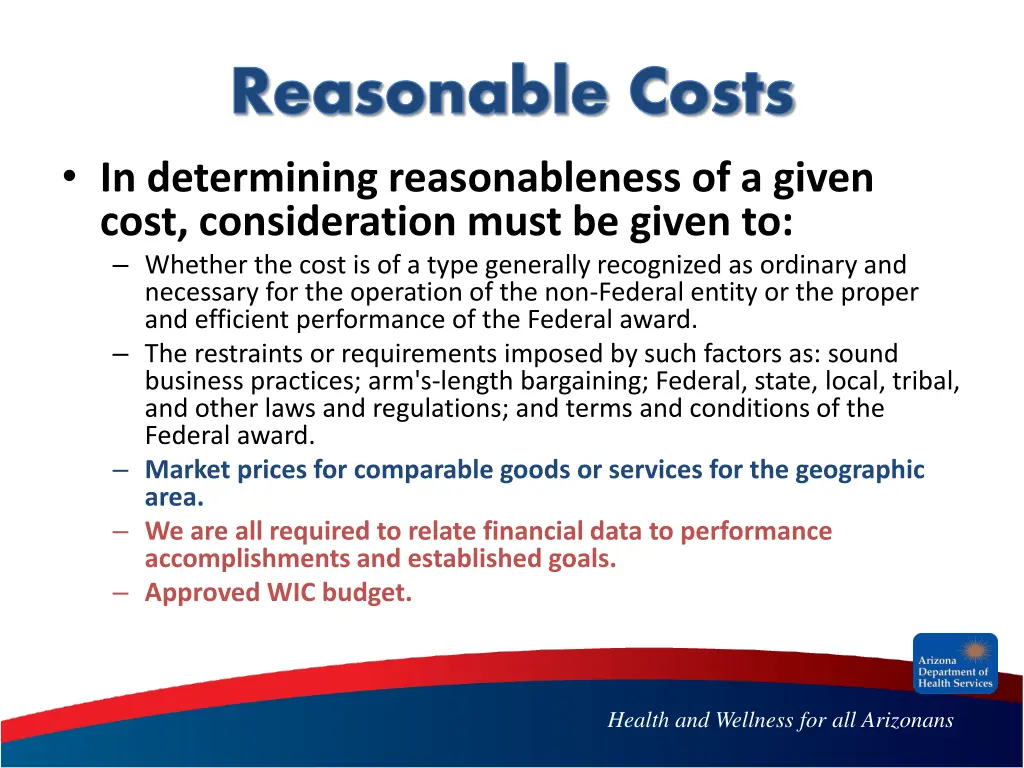 reasonable costs in determining reasonableness