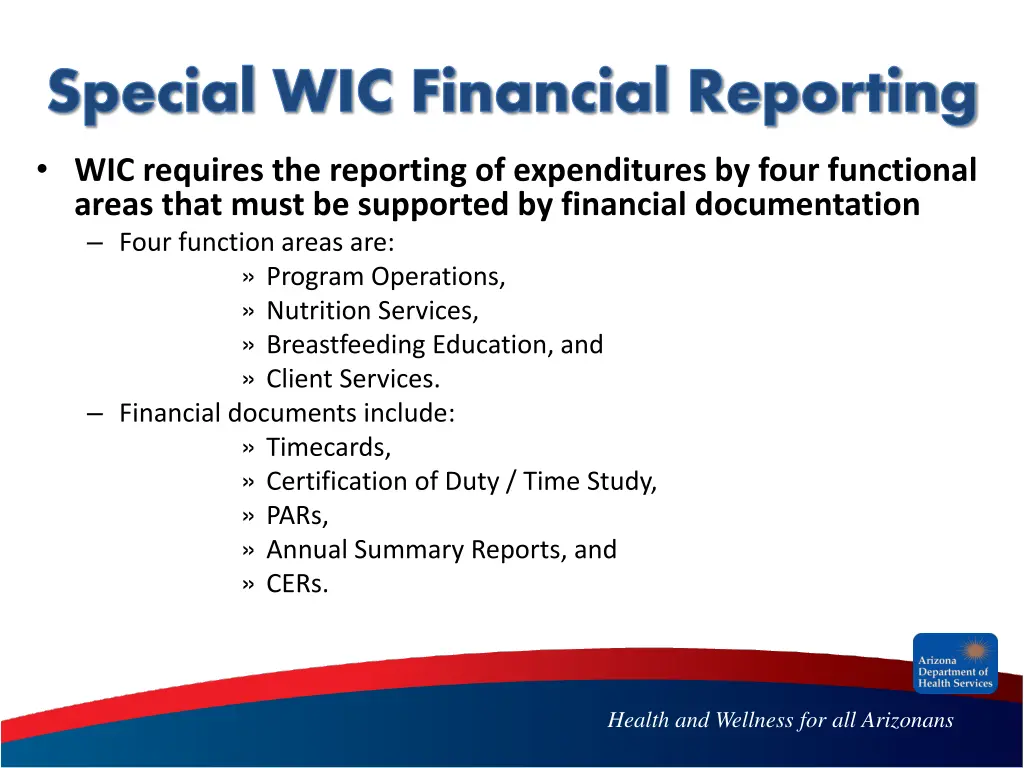 special wic financial reporting