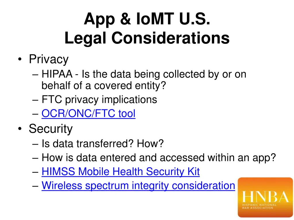 app iomt u s legal considerations privacy hipaa