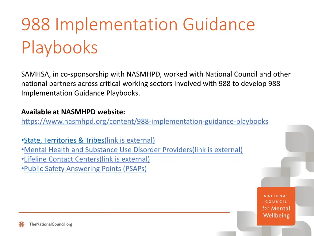 988 implementation guidance playbooks