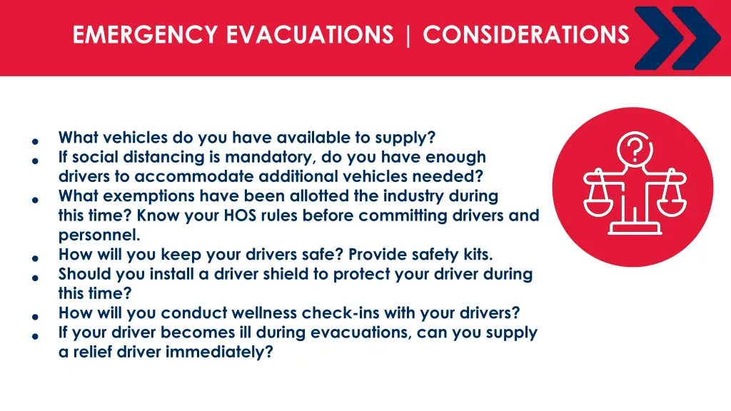 emergency evacuations considerations