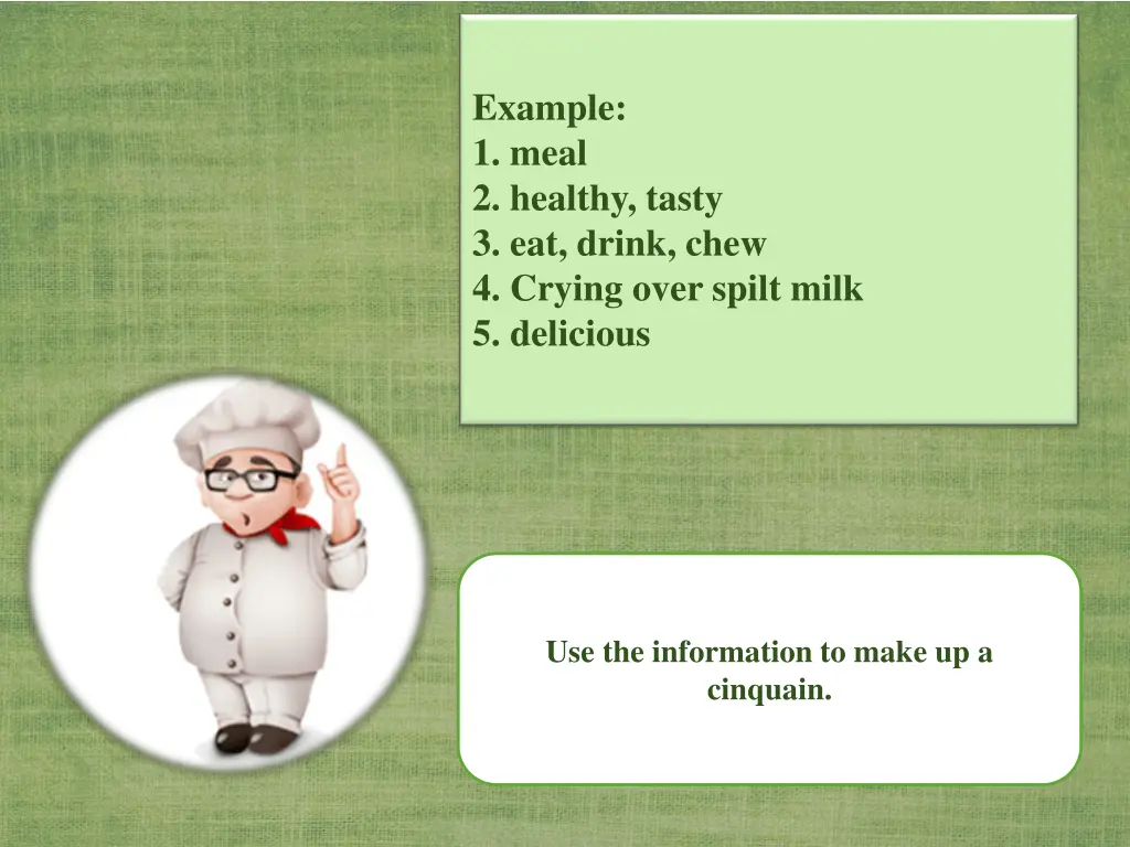 example 1 meal 2 healthy tasty 3 eat drink chew