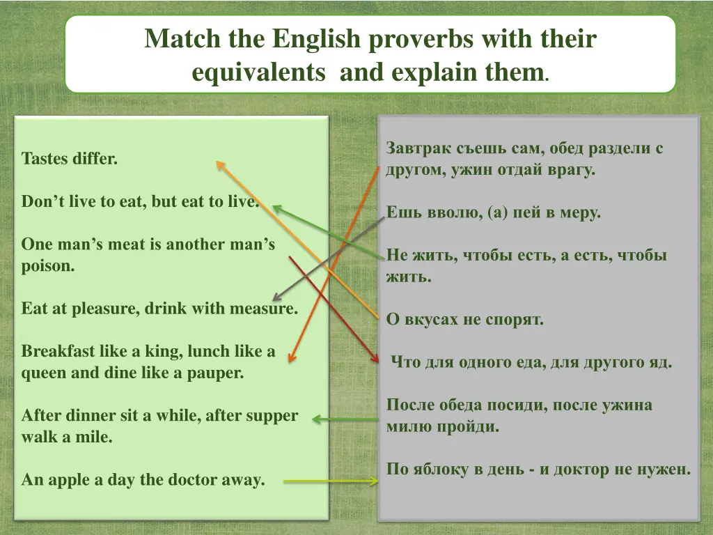 match the english proverbs with their equivalents
