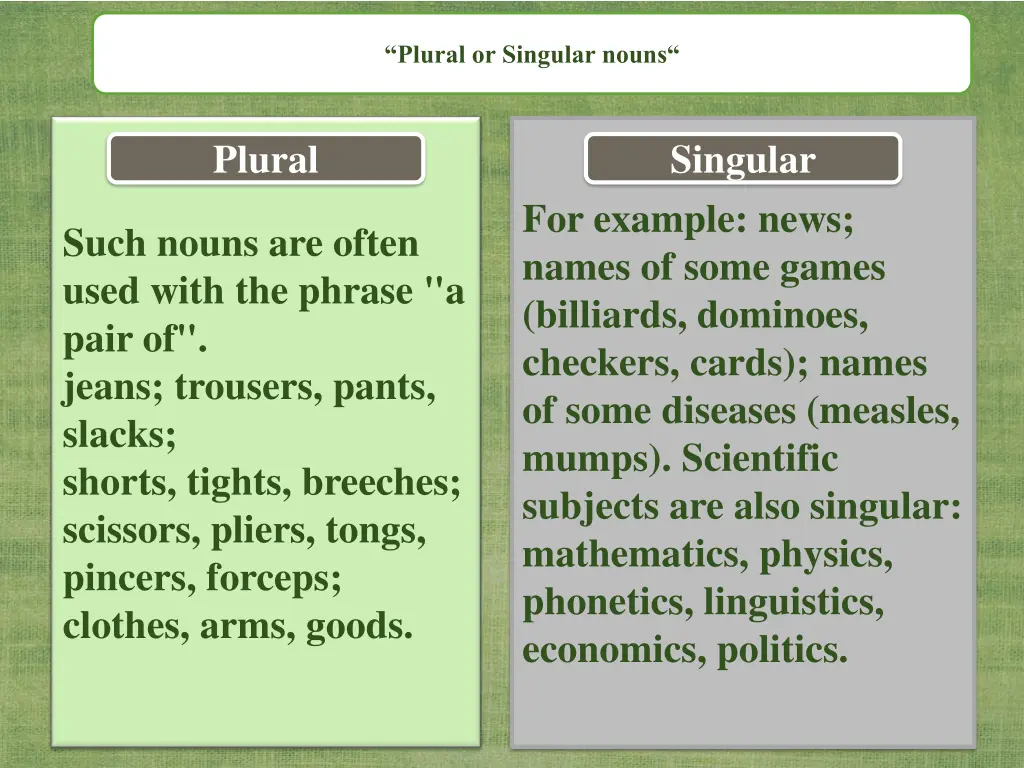 plural or singular nouns