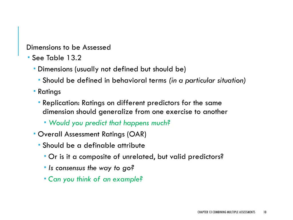 dimensions to be assessed see table
