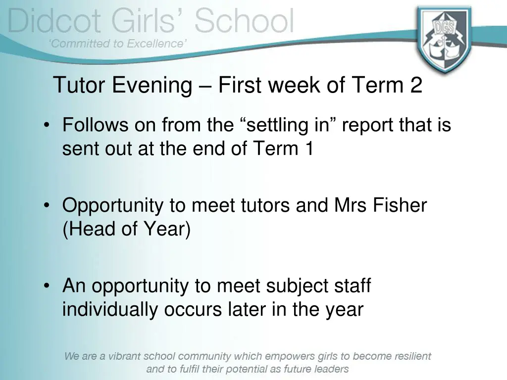 tutor evening first week of term 2