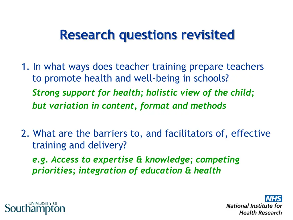 research questions revisited