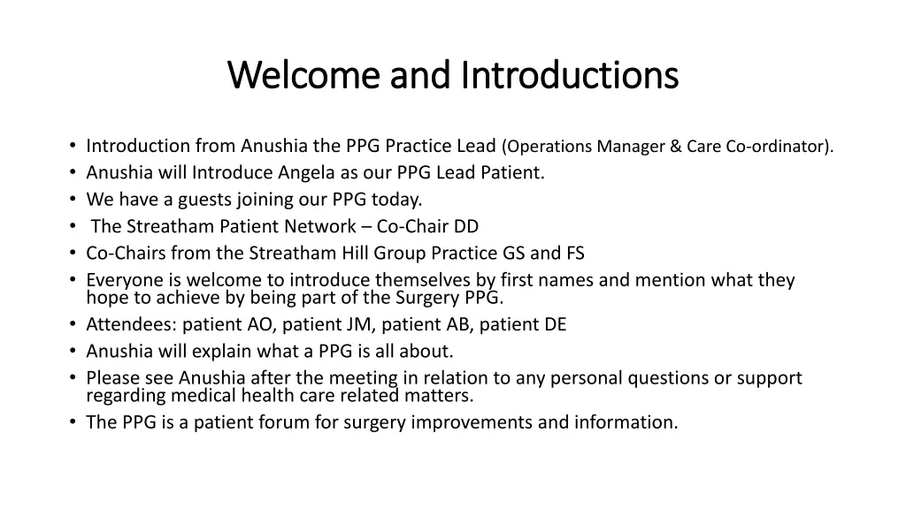 welcome and introductions welcome