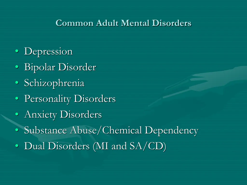 common adult mental disorders