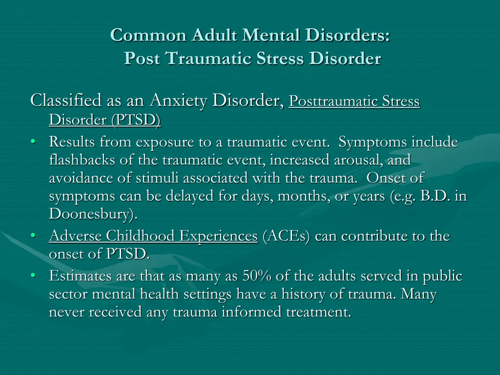 common adult mental disorders post traumatic