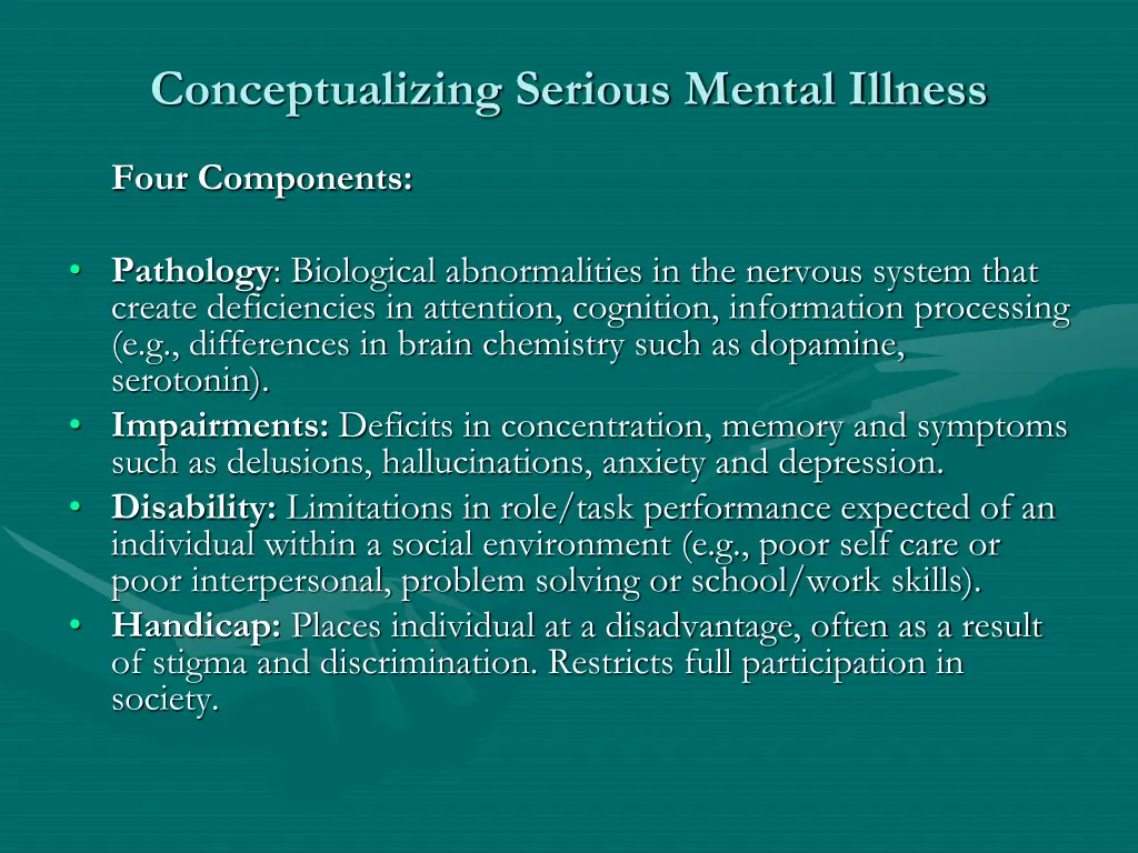 conceptualizing serious mental illness