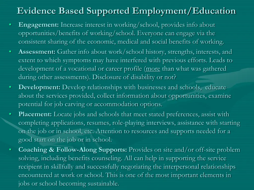 evidence based supported employment education