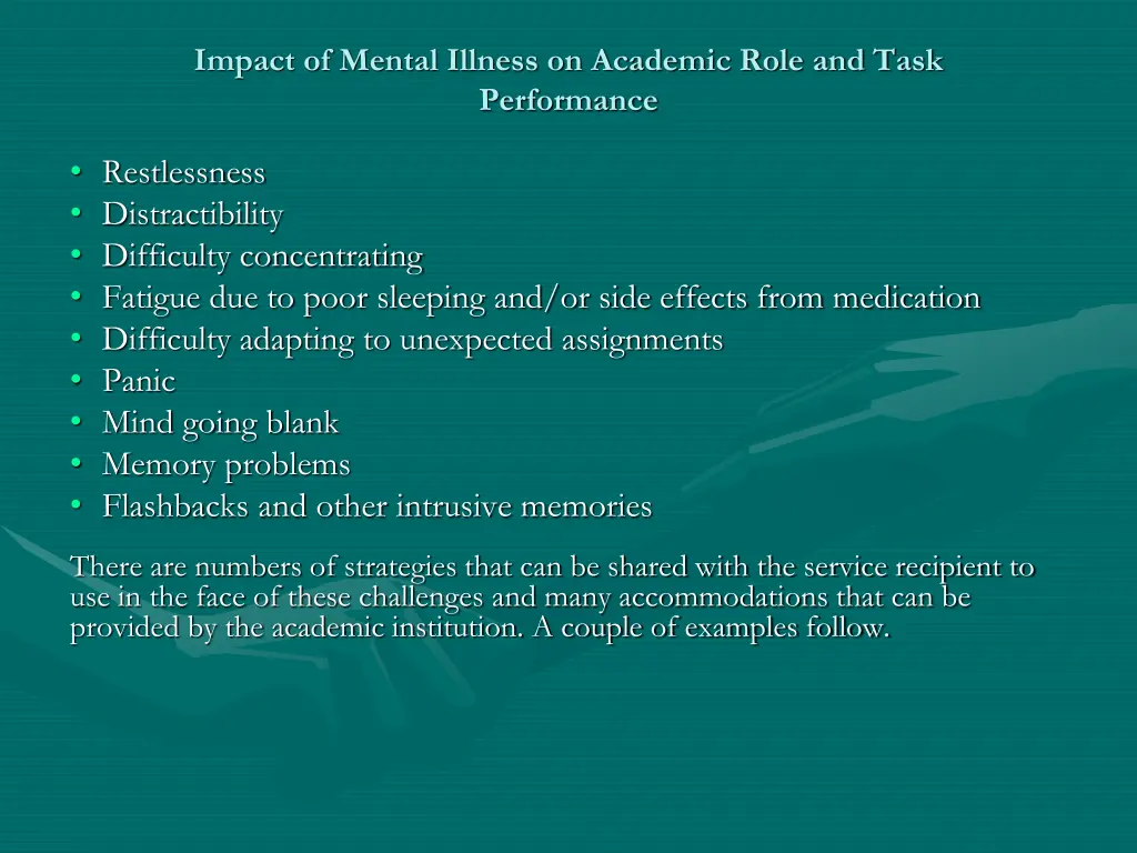 impact of mental illness on academic role