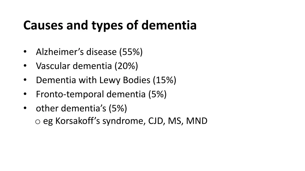 causes and types of dementia