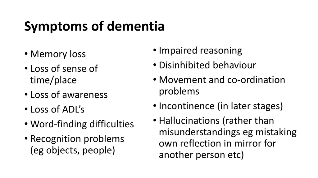 symptoms of dementia
