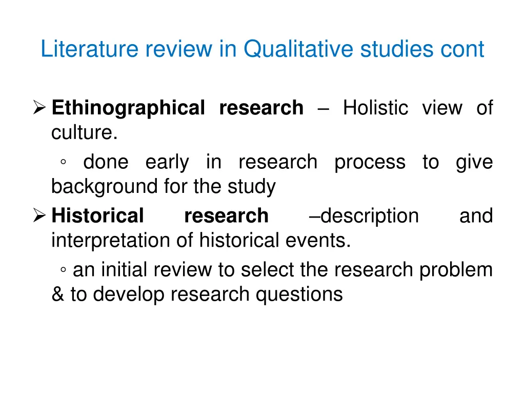 literature review in qualitative studies cont