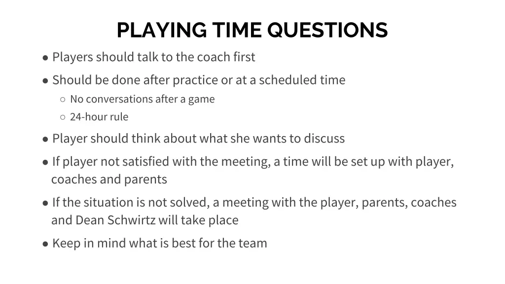 playing time questions players should talk