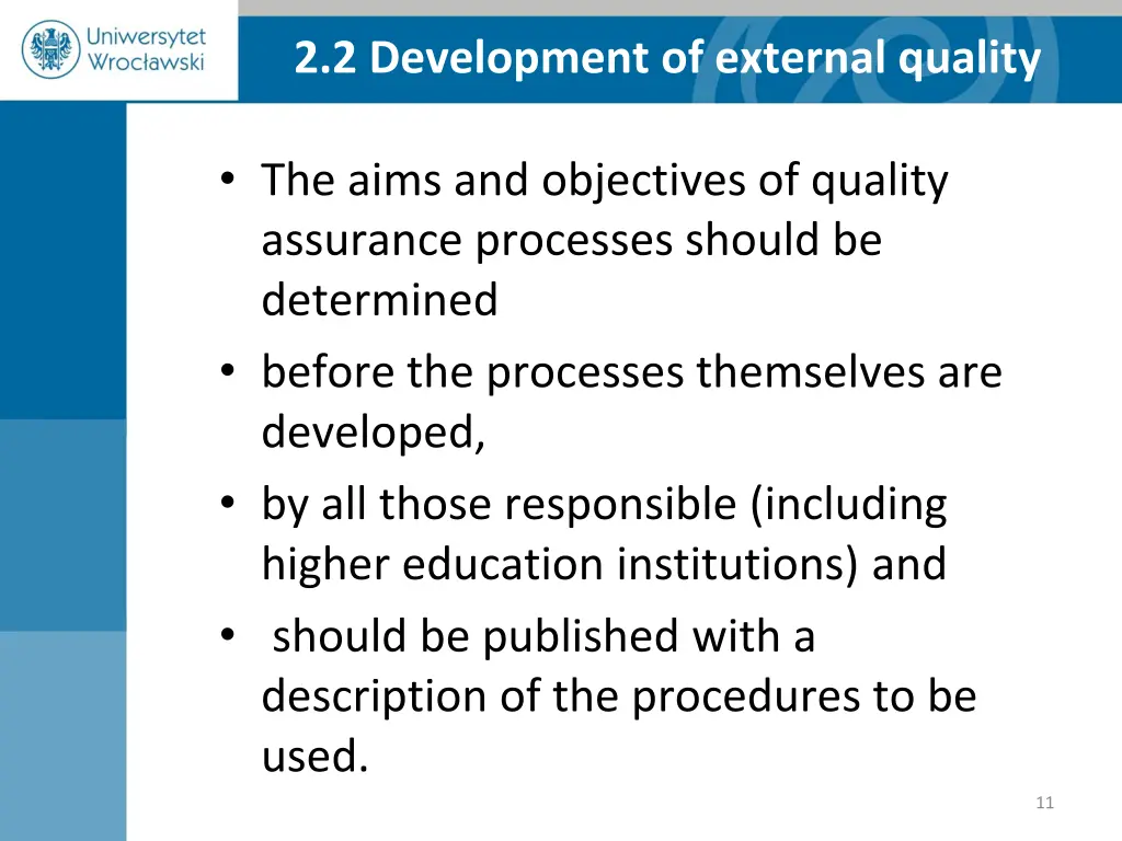 2 2 development of external quality assurance