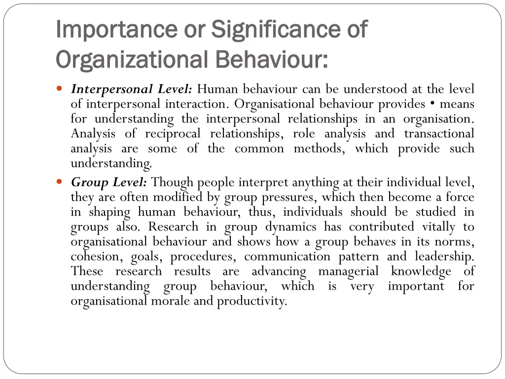 importance or significance of importance