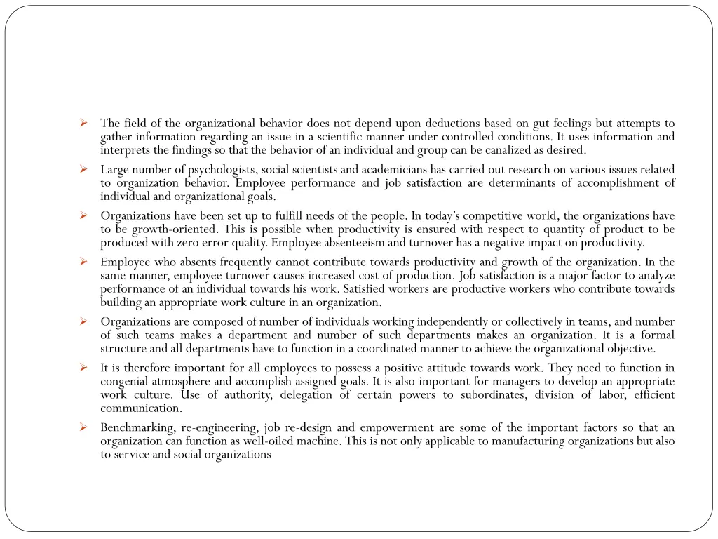 the field of the organizational behavior does