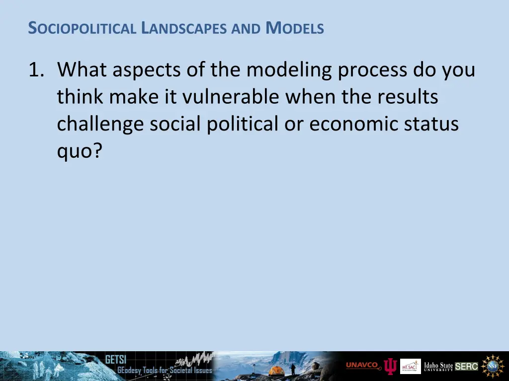 s ociopolitical l andscapes and m odels 1