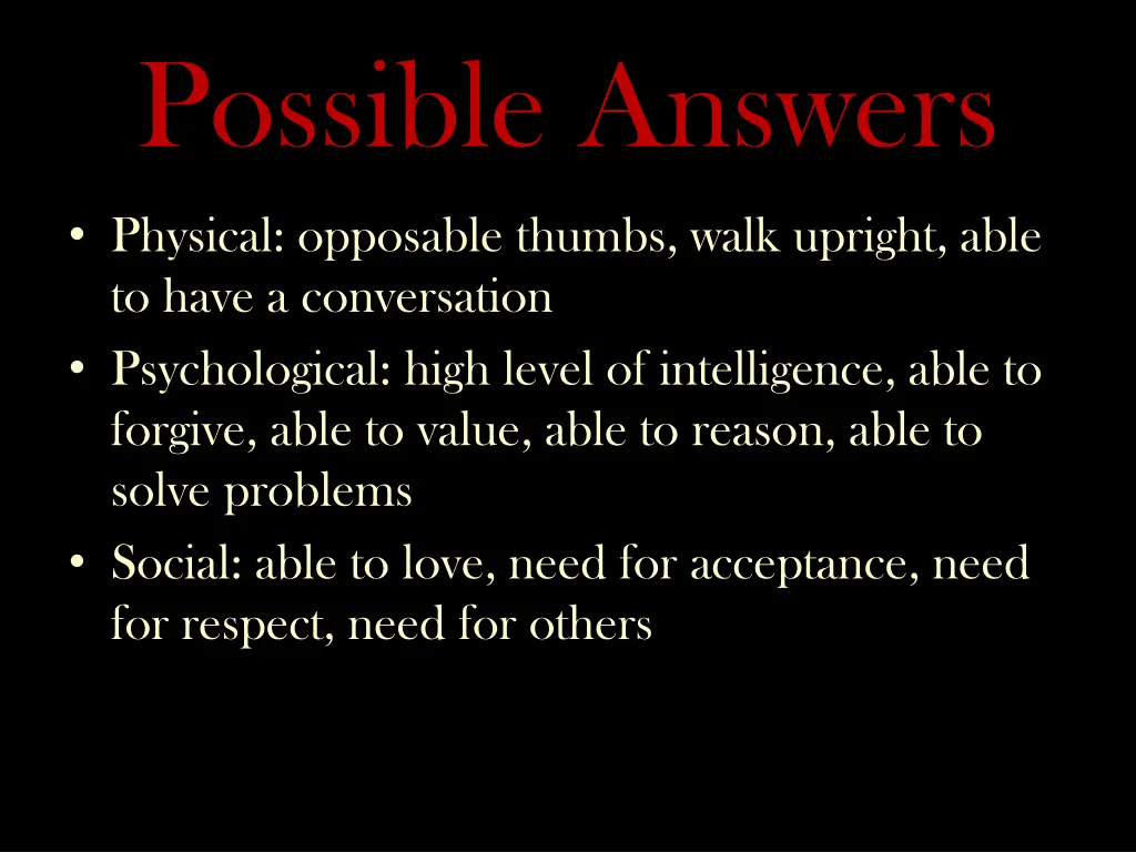 possible answers