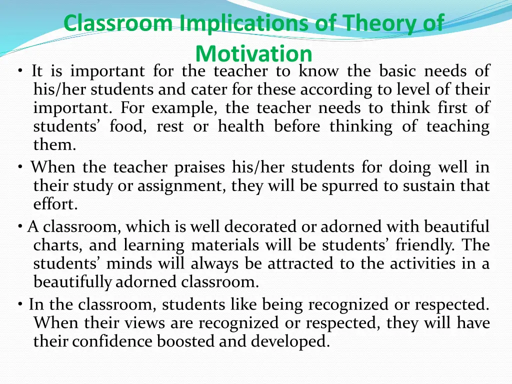 classroom implications of theory of motivation