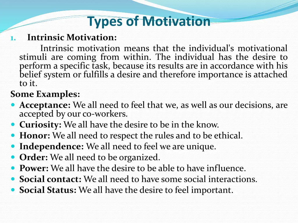 types of motivation intrinsic motivation