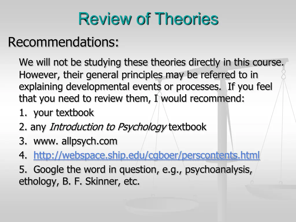 review of theories recommendations