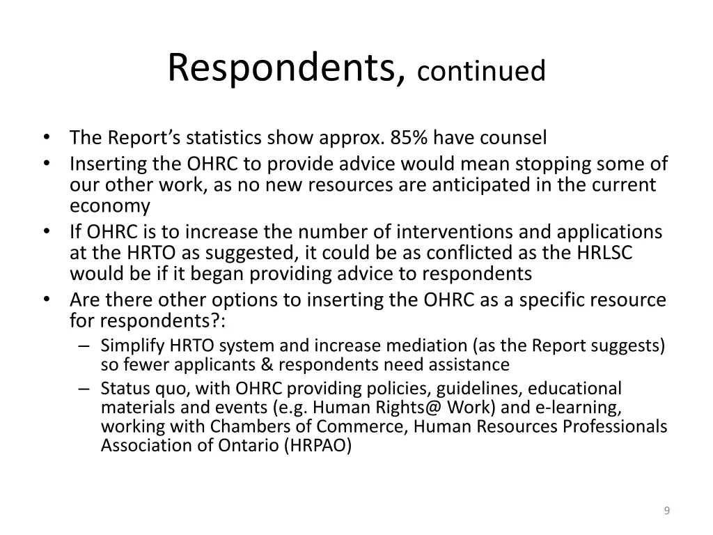 respondents continued