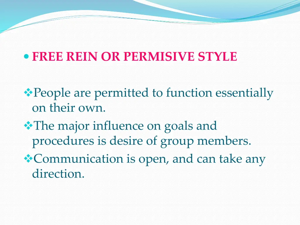free rein or permisive style