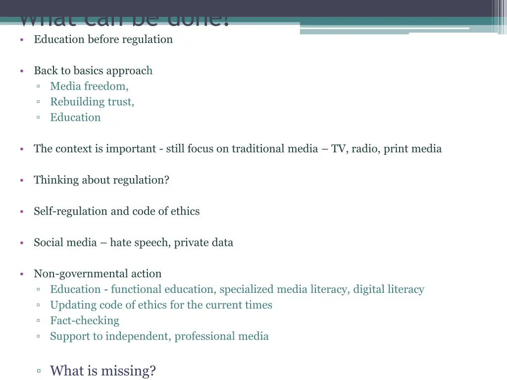 what can be done education before regulation