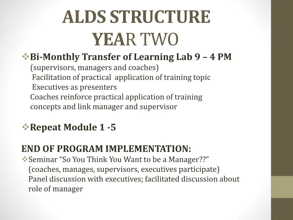 alds structure yea r two bi monthly transfer