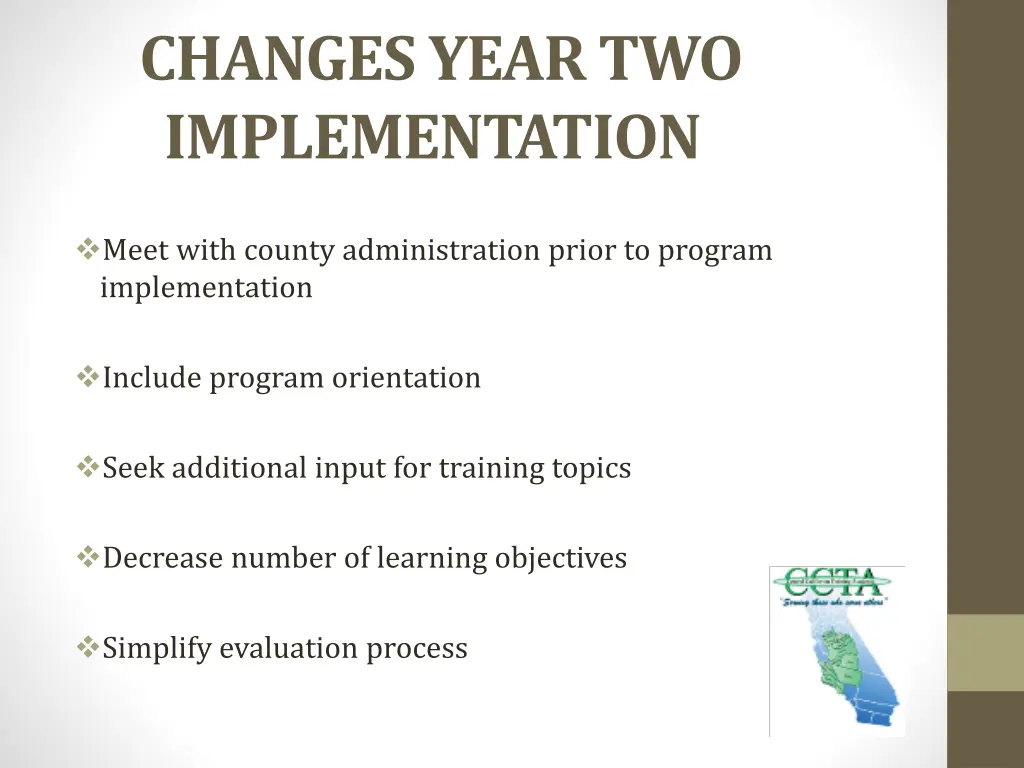 changes year two implementation