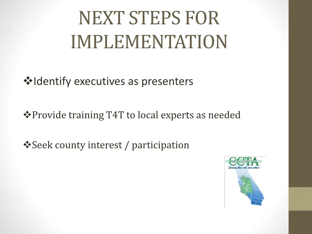 next steps for implementation 1