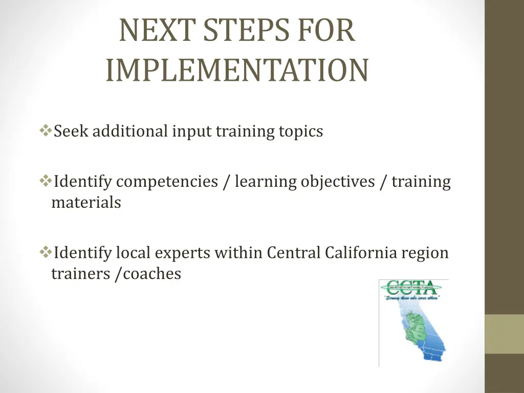 next steps for implementation