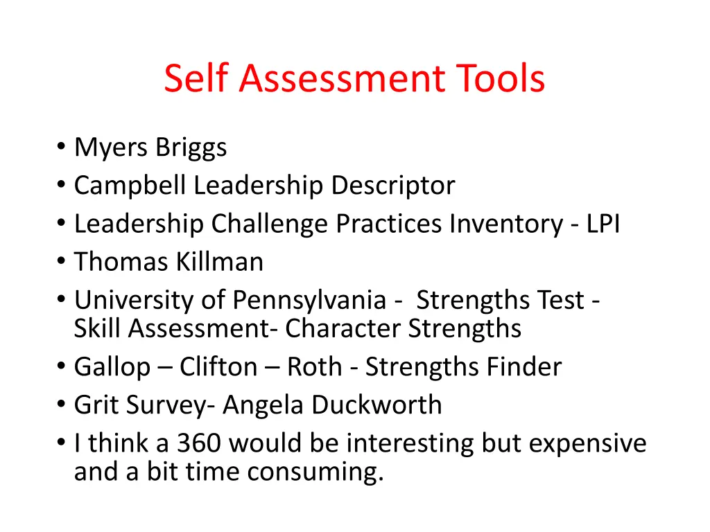 self assessment tools