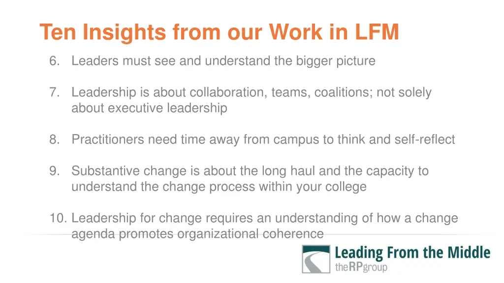 ten insights from our work in lfm 1