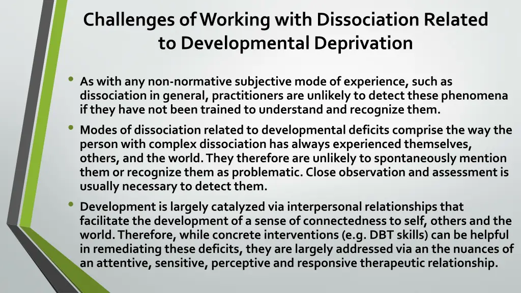 challenges of working with dissociation related