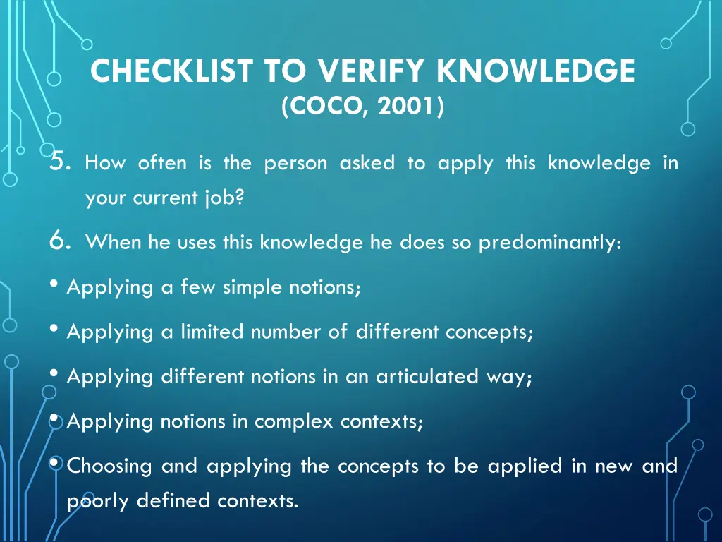 checklist to verify knowledge coco 2001 1
