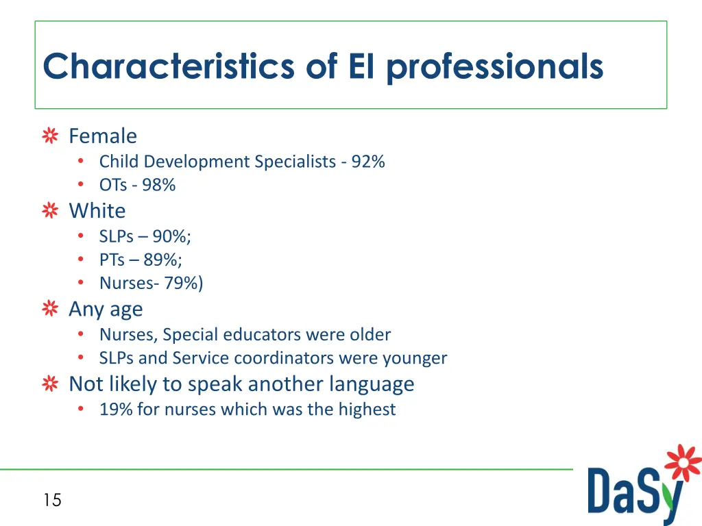 characteristics of ei professionals
