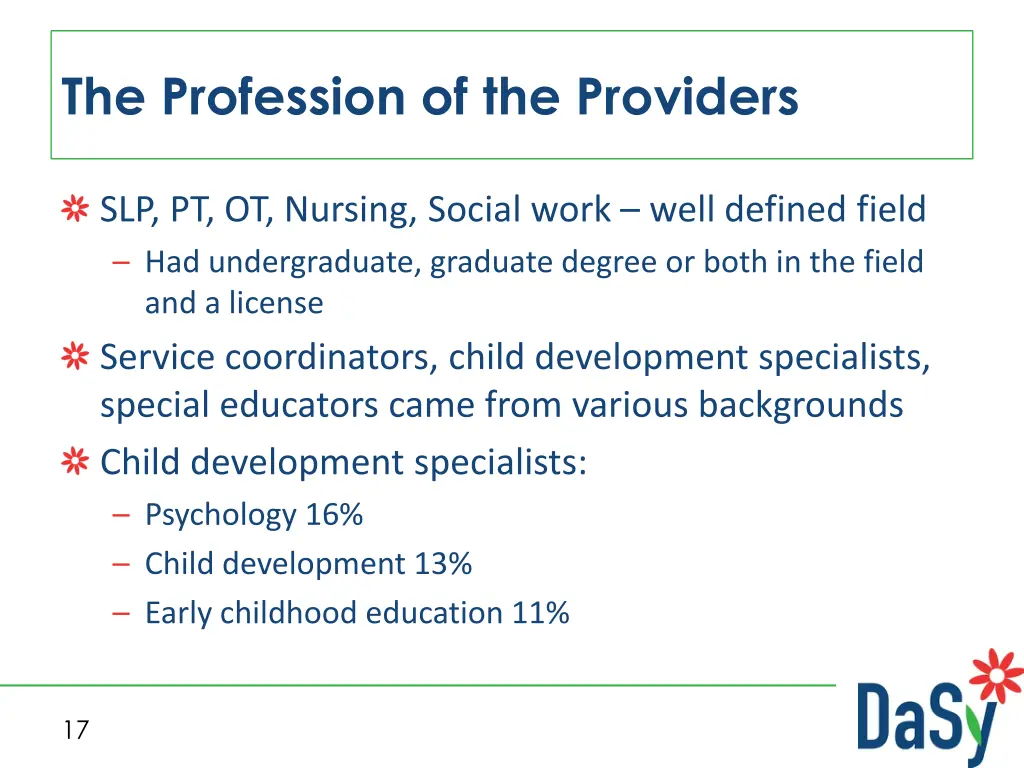 the profession of the providers