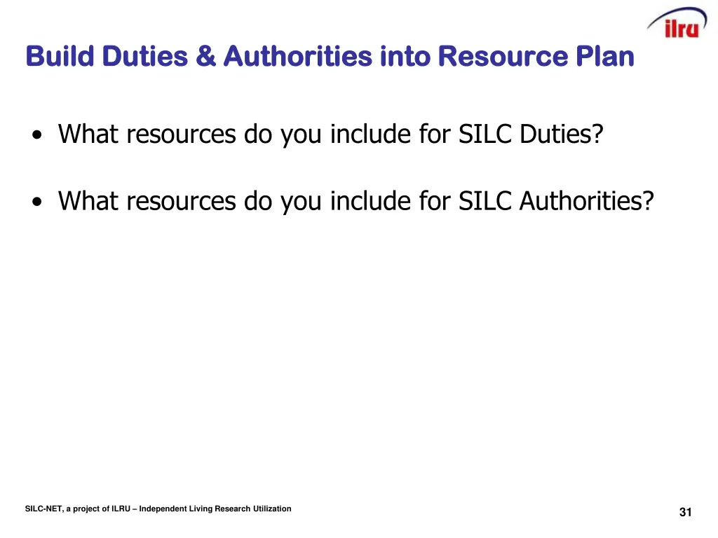 build duties authorities into resource plan build