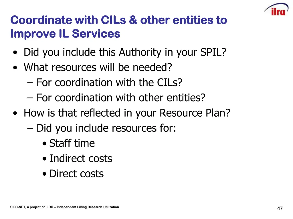 coordinate with cils other entities to coordinate