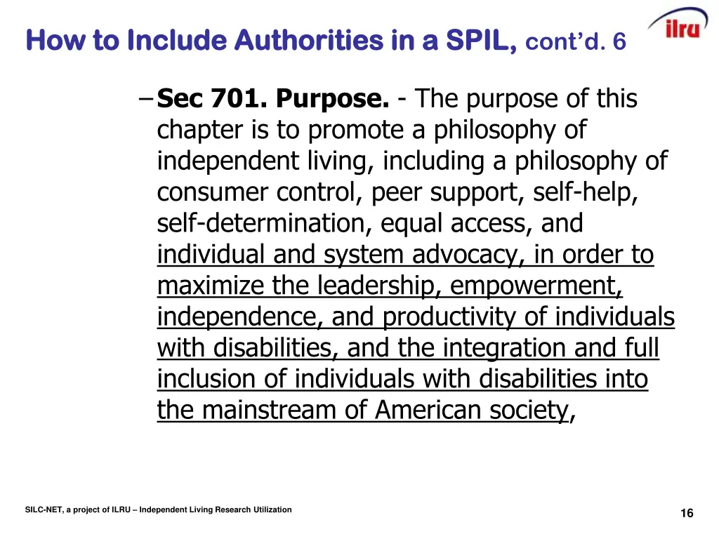 how to include authorities in a spil 6