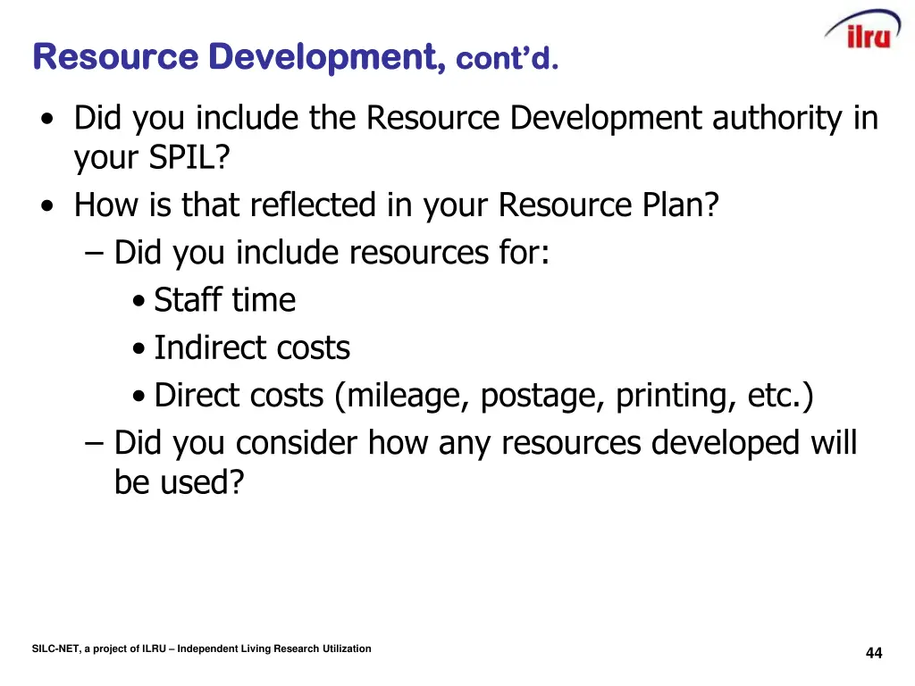 resource resource development development cont d
